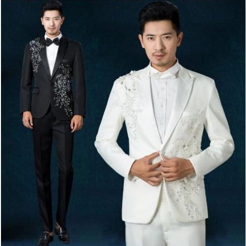 Chorus mariage groom wedding suits for men blazer boys prom sequins suits fashion slim masculino latest coat pant designs white