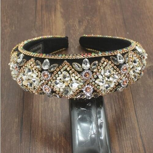 Sparkly Luxury Handmade Baroque Colorful Full Crystal Rhinestone Headband Exaggerated Sponge For Women Wedding Hair Accessories