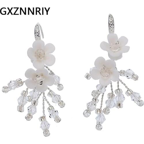 Handmade Ceramic flower Earrings for Women Accessories Crystal Bridal Wedding Drop Earring Party Jewelry Bridesmaid Gift