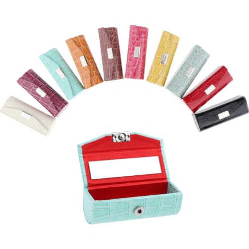 Leather Lipstick Case Holder Storage Box With Mirror Lip Gloss Case Lipstick Storage Case Box For Purse