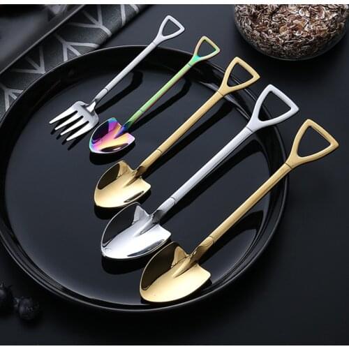Colorful Titanium Stainless Steel Spoon Iron Shovel Shape Dessert Spoon Food Ice Cream Tea Spoon Coffee Scoop Tableware