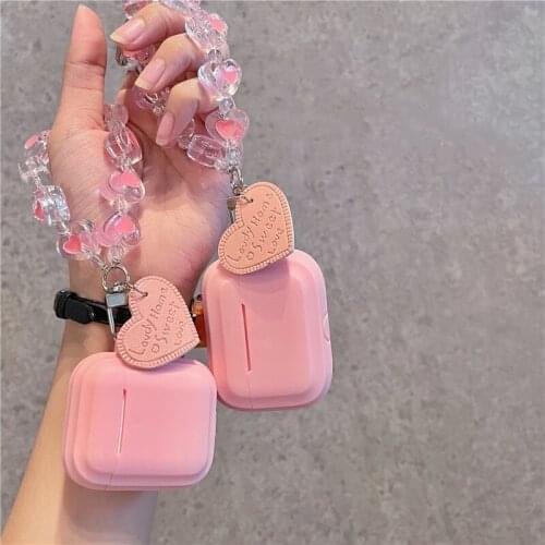 Cute Pink Love Heart Bracelet Earphone Case for Airpods 2 1 Rose Red Soft Candy TPU Bluetooth Cover for Airpods Pro with Chain