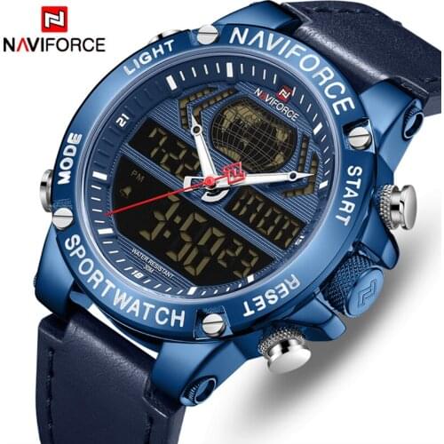NAVIFORCE Top Luxury Brand Leather Sport Dual Display Men Watch Mens Analog Digital Quartz Waterproof Watches Relogio Masculino