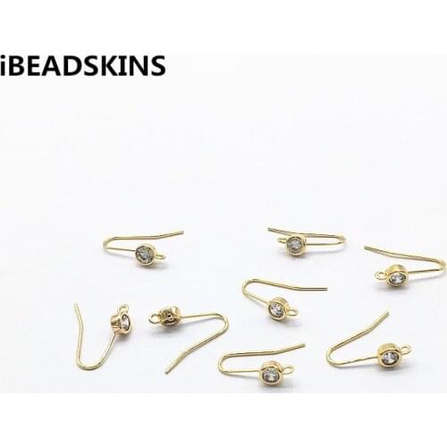New arrival!13x4mm50pcs Cubic Zirconia/Real gold-plated ear hooks for Hand Made Earrings DIY parts,Jewelry Findings & Components