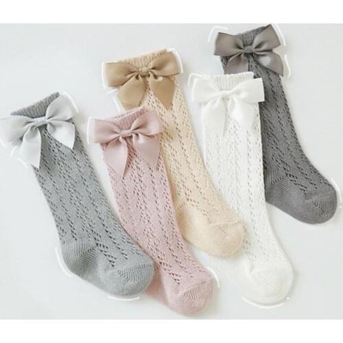 0-5Y 5 Colors Childrens Kawaii Summer Spanish Socks Thin Section Mesh Tube Breathable Socks Girls Big Bow Princess Baby Socks