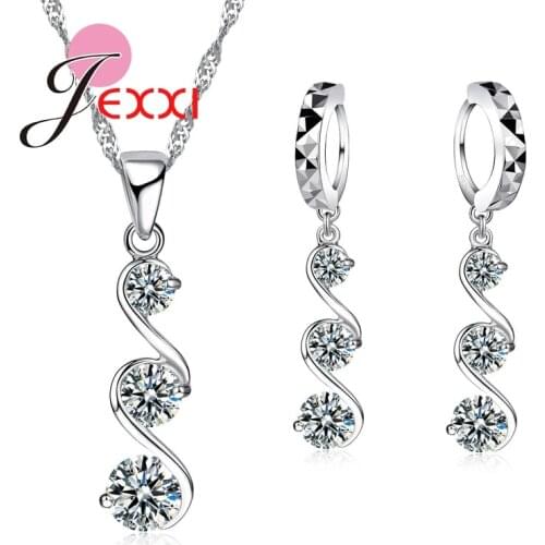 Charms Cubic Zirconia CZ Crystal Long Tassel Drop Necklace Earrings Brinocs 925 Sterling Silver Anniversary Wedding Gift