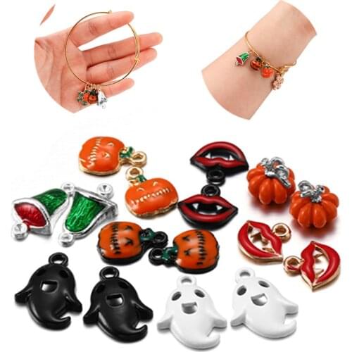 20Pcs Halloween Charm Pendants Pumpkin Ghost Lips Bells Pendant for DIY Craft Jewelry Findings Making Necklace Bracelet Keychain