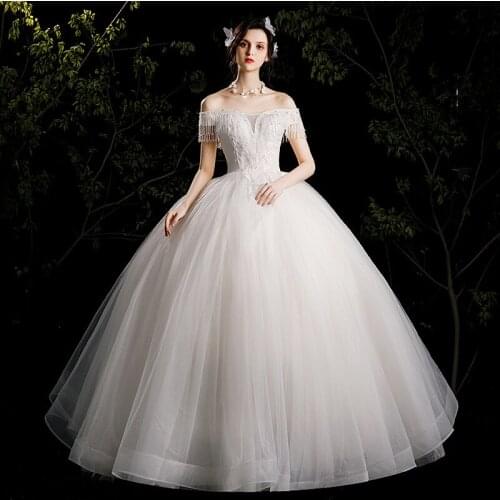 Luxury Beading Boat Neck Wedding Dress Beautiful Lace Princess Ball Gown Plus Size Custom Made 2021 New Vestidos De Novia