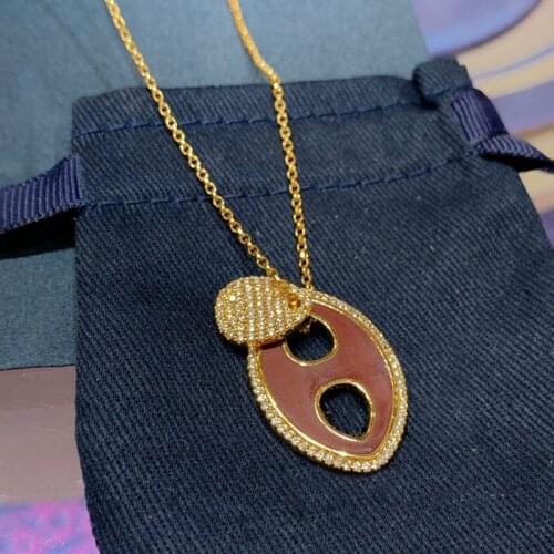 UMGODLY High Quality Burgundy Oval Enamel Paved Cubic Zirconia Stones Waterdrop Pendant Necklace for Women Fashion Jewelry