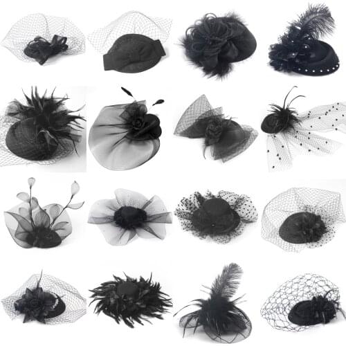 16design Lady Handmade Hair Clip Veils Feather Beads Bowknot Lace Pillbox Hat Fascinator Accessory