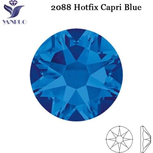 YANRUO 2088HF Capri Blue Hotfix Rhinestones Iron On Diamante Gems Sewing Diamond Thermomix Face Craft For Needlework Rhinestones