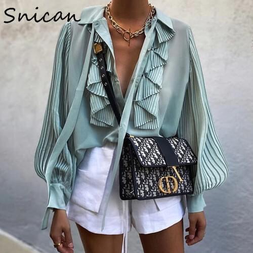 Long pleated sleeve cascading ruffle bow tie office ladies blouse chic fashion female tops za 2020 women camisas femininas new