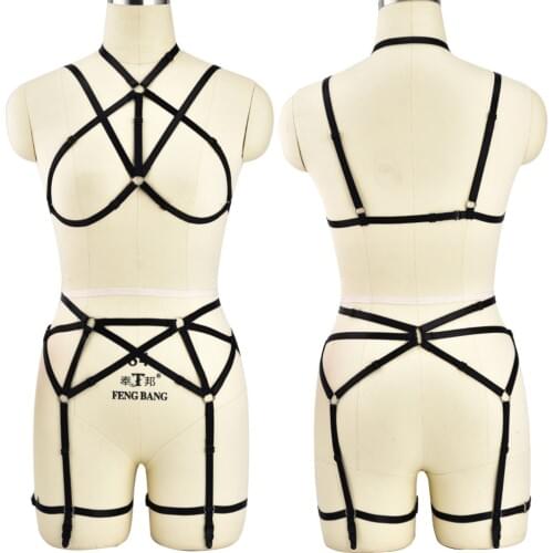Women Sexy Body Harness Gothic Black Wedding Garter Belt Leg Stockings Suspenders Garter thigh High waist Bondage Lingerie