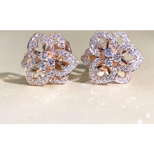 Female Luxury Crystal Flower Earrings Small Zircon Stud Earrings for Women Children Vintage Silver/Rose Gold Engagement Earrings
