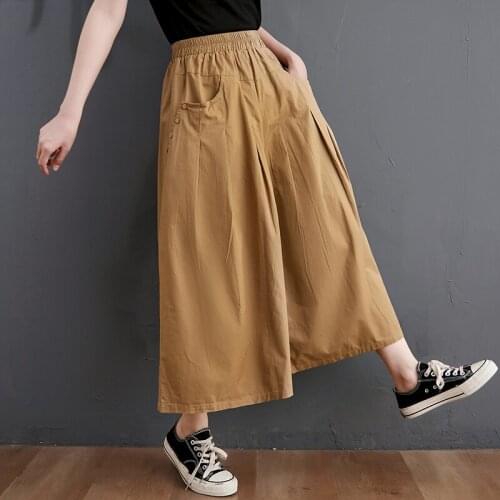 2021 Summer New Women Wide Leg Pants Harajuku Casual High Waist Big Flare Solid Loose Pocket Seven Points Trousers Female G1249
