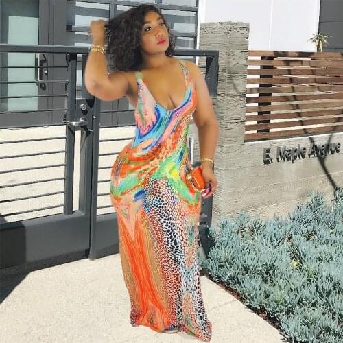 Vestidos 2021 Square Neck Dress Multicolor Ladies Suspending Wide Loose Casual Summer Beach Bohemian Sleeveless Sexy Long Dress