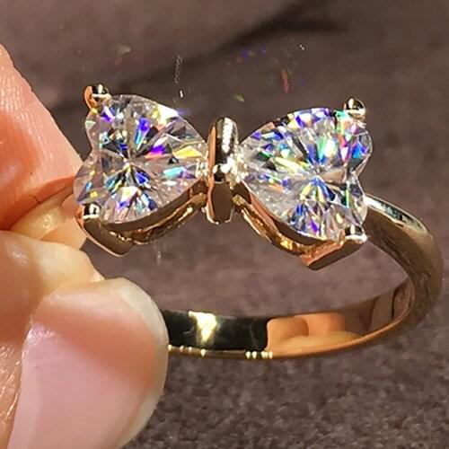 18K Au750 Gold Women Ring Moissanite Diamonds Heart Bowknot Elegant Wedding Party Engagement Anniversary Ring Present Trendy