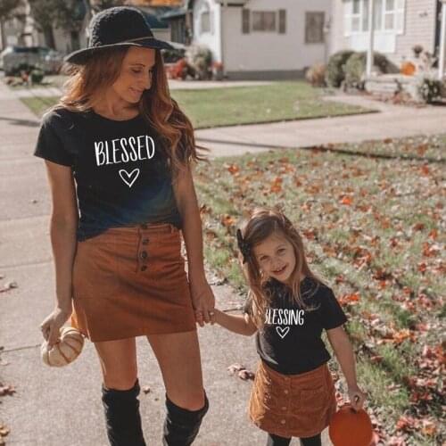1pc Blessed Blessing Mommy and Me Matching Shirts Family Look Matching Outfits Mother and Daughter T-shirts Mother and Son Tops