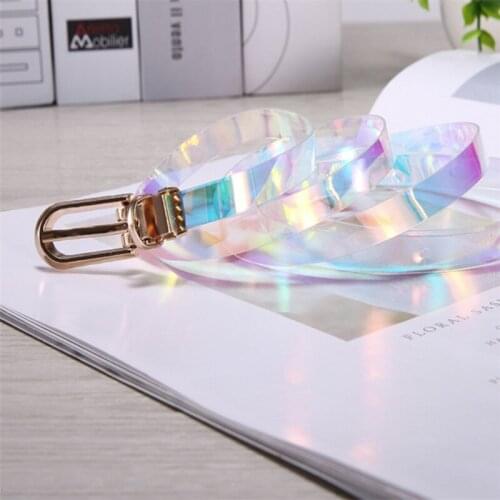 1PC Transparent Women Laser Holographic Rainbow Clear Pin Buckle Wide Belt Waist Bands Strap Ladies Invisible Punk Waistband