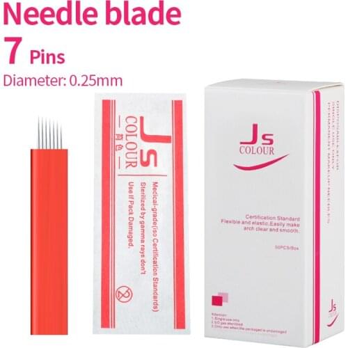 100 PCS 7Pin Red White Needle Eyebrow Tattoo Blades For 3D Embroidery Manual Microblading Pen Permanent Makeup