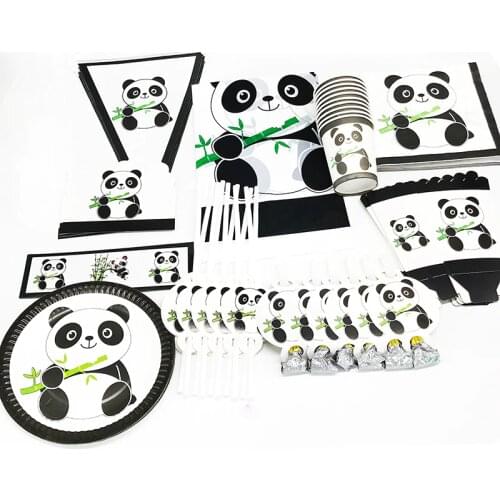 100pcs panda theme party bundles for 10 guests panda disposable plates cups napkins panda disposable tableware