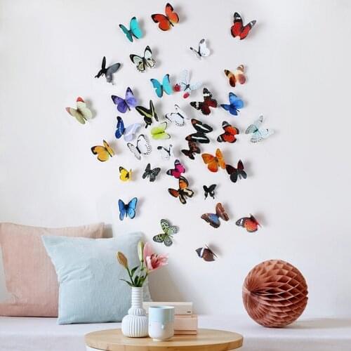 12pcs/set 3D Butterfly Wall Sticker On The Wall Butterflies For Decoration Fridge Stickers Wall Stickers Home Decor Living Room