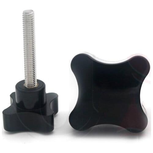 2pcs M12 stainless steel four star hand screw cross bakelite adjustment knob handle bolt black color 20mm-110mm length