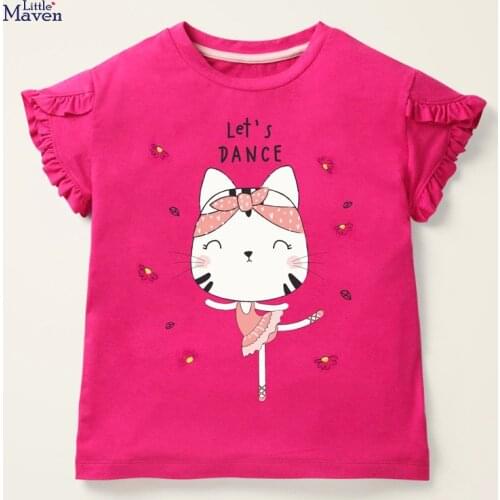 Children 2021 Summer Baby Girl Tee Tops Kids Summer 2-7 Years Clothes Letter Animal Print Brand Cotton Cute T Shirt 51988