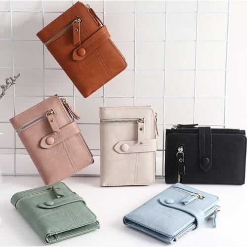 2021Mini Wallets Women Simple Retro Zipper Short Wallet Coin Purse Card Holders Handbag Solid Color Casual Coin Bags For Female