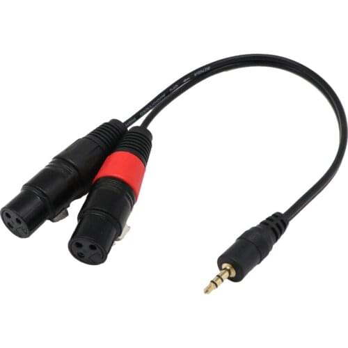 3.5mm 1/8'' TRS Stereo Male Plug TRS Audio Jack to Dual XLR 3pin Female Y Splitter Cable Connecting Cord Stereo Audio 1FT