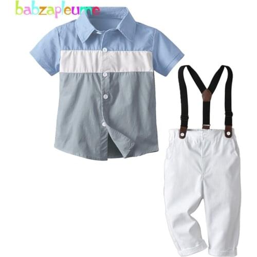 3PCS Baby Boys Outfits Kids Summer Clothes Casual Fashion Cotton Short Sleeve T-shirt+Pants+Straps Toddler Clothing Set BC1848-1