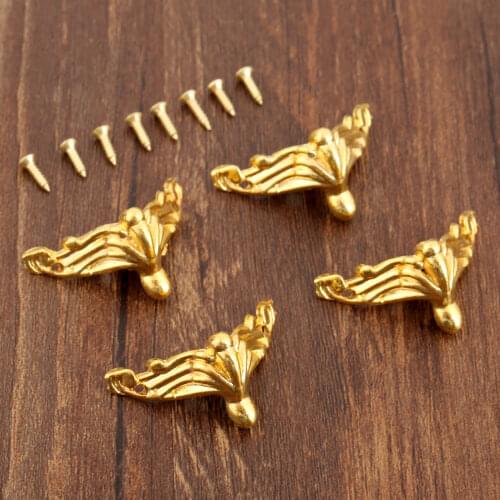 4Pcs 26*19mm Gold Decorative Corner Bracket for furniture Jewelry Gift Wooden Box Feet Furniture Foot Corner Protector