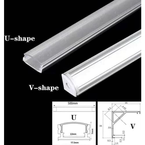 50CM U /V Styles LED Aluminium Profile for Under Cabinet LED Light Bar, Aluminum Channel Bracket Transparent/Milky Cover