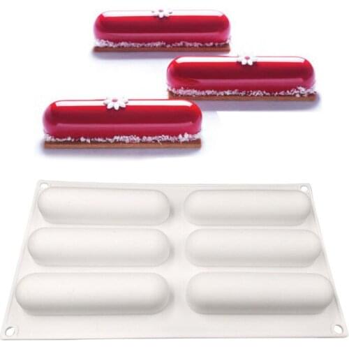 6-Cavity Oval Long Mousse Silicone Mold Cake Molds French Pastry Dessert Cake Decorating Bakeware Cake Decor Tool