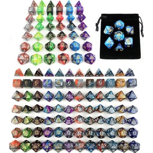 7pcs Polyhedral Promotion 2-color Dice Set Nebula Effect Poker DnD D4,d6,d8,d10,d%,d12,d20 Rpg Game with Bag