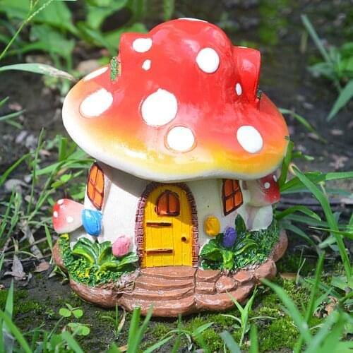 Ankoow Yellow Red Mushroom House Mini Landscape House Fairy Garden Decoration Resin Crafts Ornament Miniature Fairy Garden