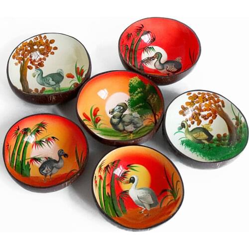 Glazed Scenery Bird Coconut Salad Bowl Wooden Painted Fruit Tableware Breakfast Yogurt Cup Handicraft Home Decor Lovers Gifts