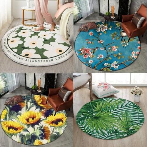 Green plant flower leaf pattern bedroom decoration doormat round area rug circle rug rug Entrance door mat living room decor