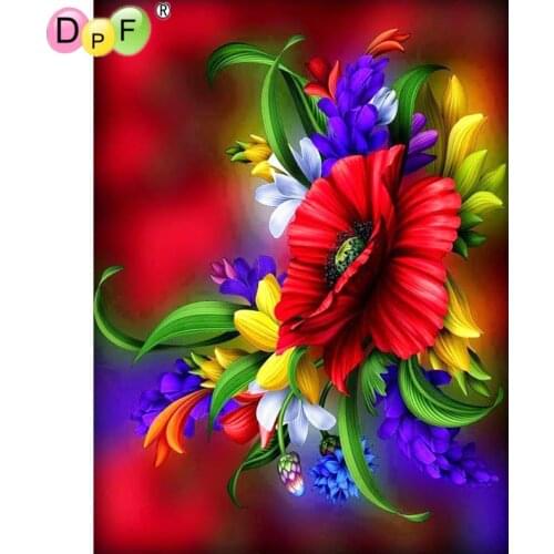 DPF Diamond Embroidery Needlework shiny red flower 5D Round full Diamond painting Cross Stitch diamond Mosaic home decor crafts