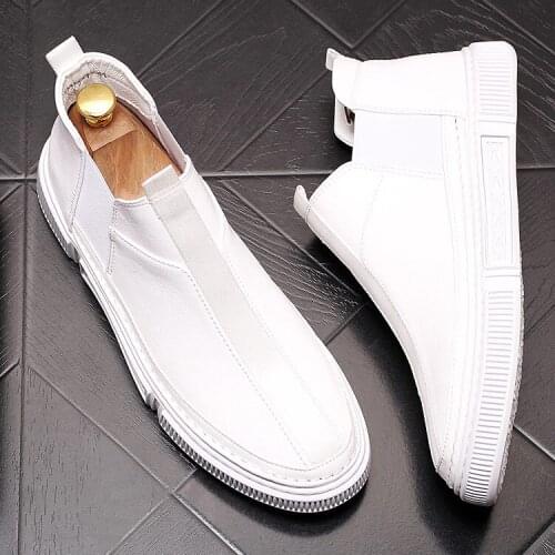 ERRFC New Arrival Mens White Casual Comfort Shoes Round Toe Slip On Man Chelsea Leisure Shoes British Daily Shoes Size 38-43