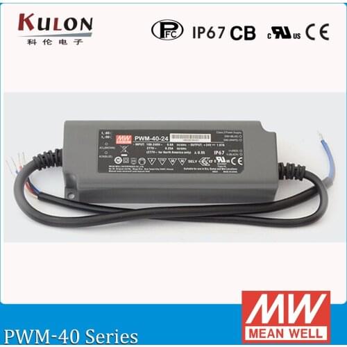 MEAN WELL PWM-40 220V To 12V 24V 36V 48V 40W LED Switching Power Supply IP67 waterproof PFC dimming SMPS