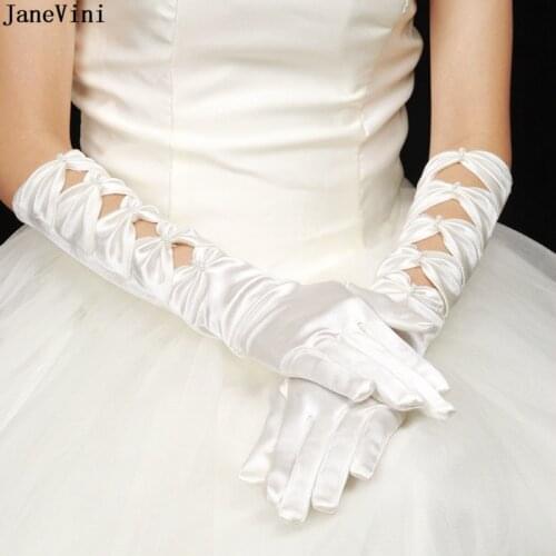 JaneVini 2019 Romantic White Long Bridal Gloves Satin Opera Gloves Full Finger Women Hand Gloves for Wedding Brides Accessories
