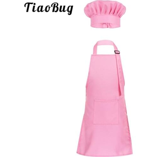 TiaoBug Unisex Kids Adjustable Apron and Chef Hat Set Boys Girls Kitchen Cook Uniform Baking Painting Training Halloween Costume