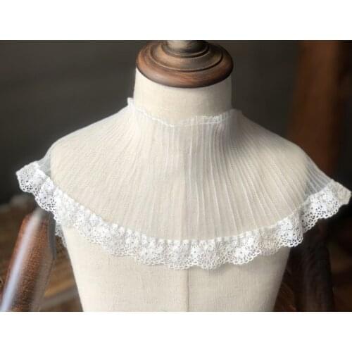 1Yards Pleated Lace Fabric Elastic Ribbon Collar Wide 11cm Lace Trim Applique Sewing Guipure Mesh Laces For Wedding Dress PL38