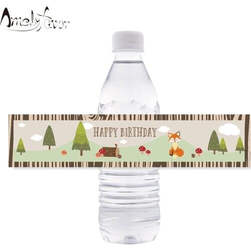 Woodland Animal Party Fox Water Bottle Label Birthday Party Decorations Kids Woodland Party Supplies Personalized Bottle Wrapper