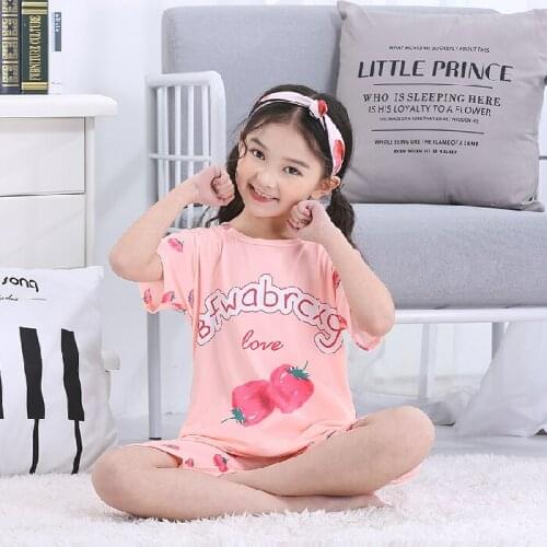 Summer Pajamas Sets Short Sleeve Strawberry Children Sleepwear Character Knitted Teenagers Pajama Homewear Girls Kids