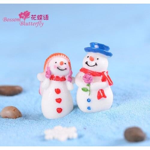 Mini Couple Snowman Statue Resin Craftwork Garden Miniature Micro Landscape Decoration Maison Christmas Couple Snowman Statue
