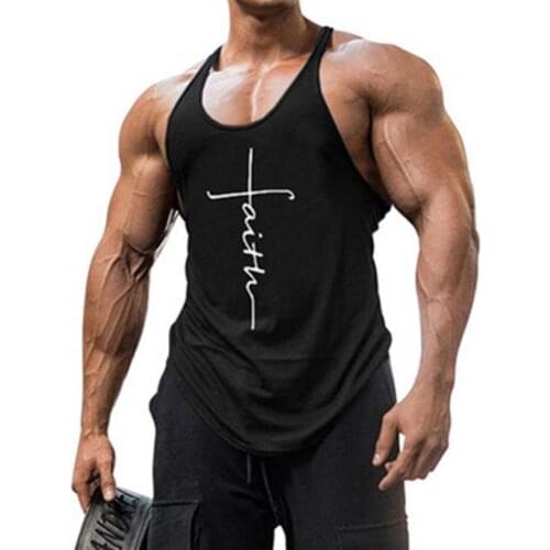 Men Vest Letter Printing Faith Shirt Fitness Clothing Mens Summer Sports Casual Slim Graphic Tee Shirts Vest Tops