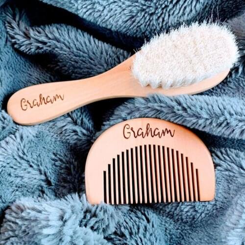 Personalized Baby Comb and Brush Set, Custom Newborn Keepsake Engraved Wooden Newborn Baby 1st Gift, Baby Shower Gift