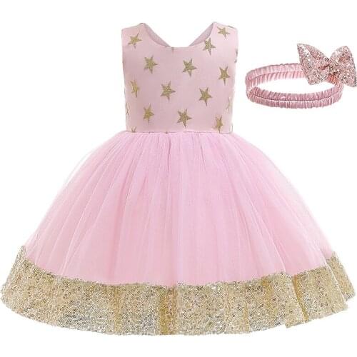 Fancy Tutu Girl Princess Dresses For Wedding Christmas Party Costume Kids Sequin Stars Birthday Dress Girl Holiday Clothes